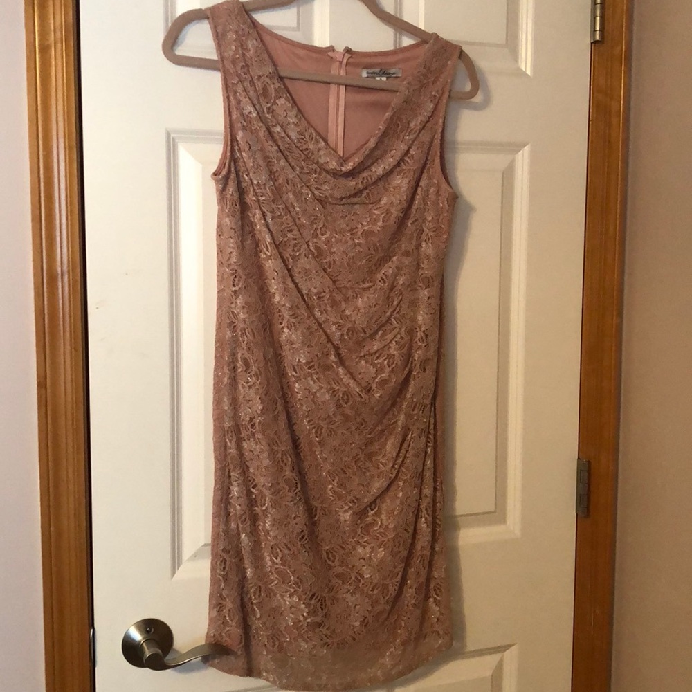 Blush pink lace formal dress.